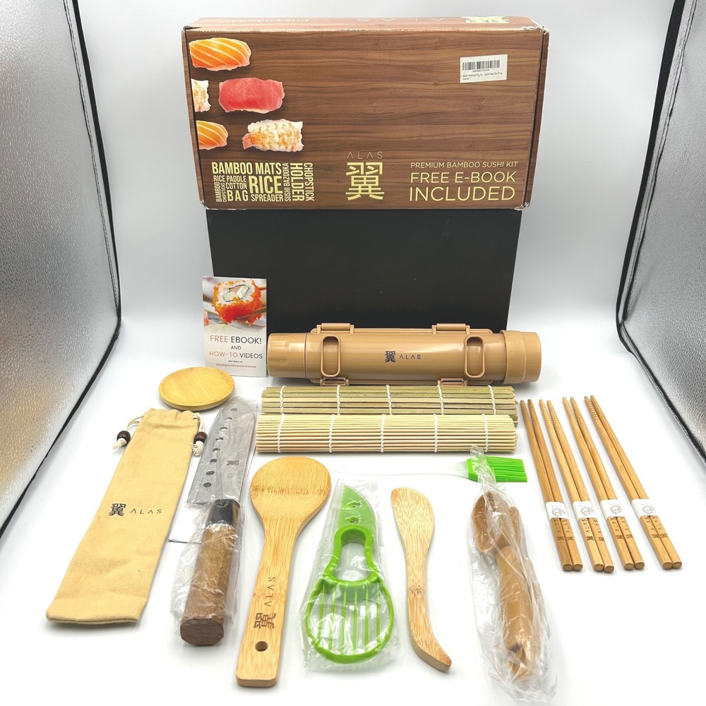 Alas Sushi Making Kit Bamboo 20-Piece Set New For Beginners and Experienced
